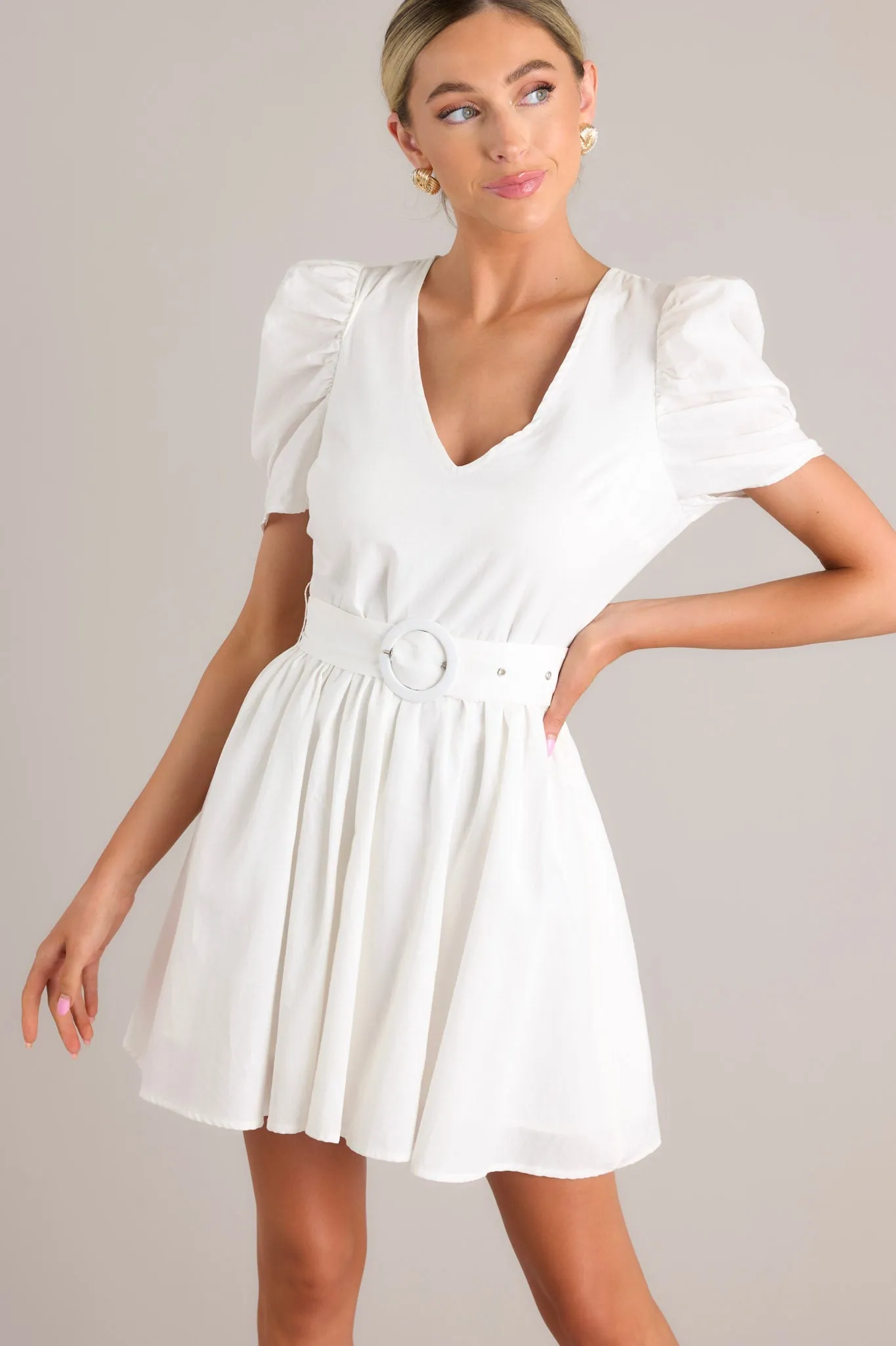 After All White Belted Cotton Mini Dress