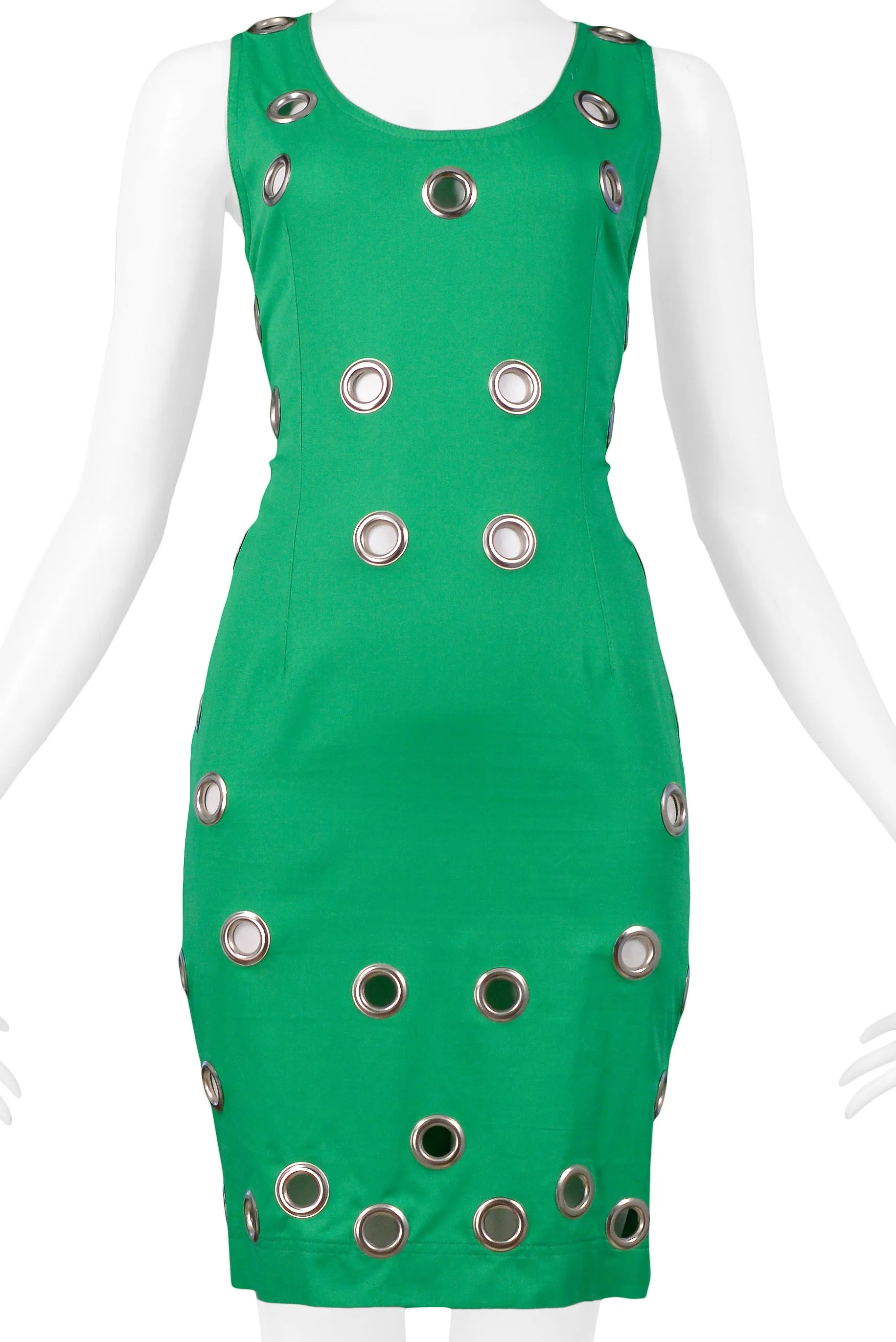 ALBERTA FERRETTI GREEN SLEEVELESS GROMMET DRESS