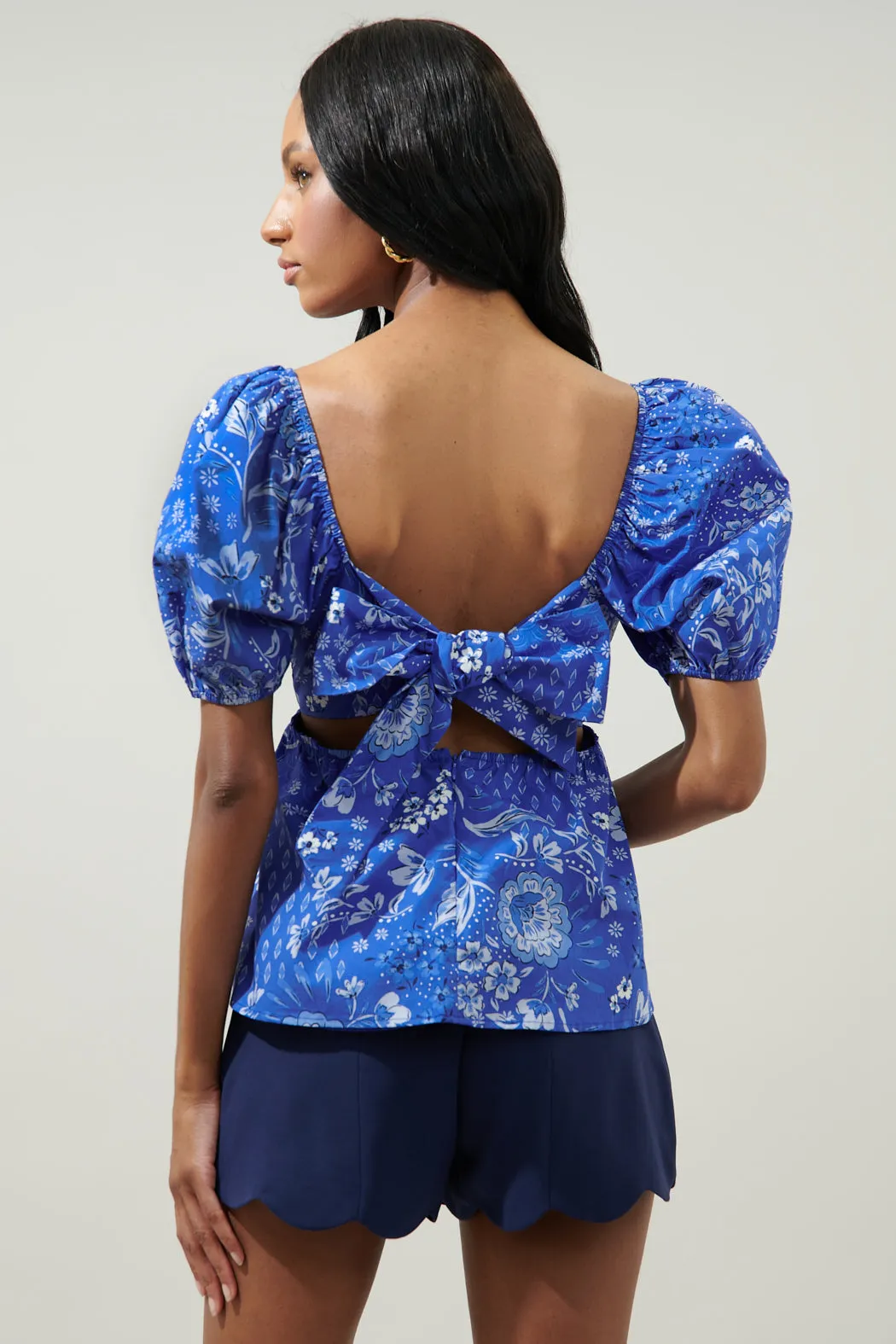 Amaya Mixed Print Cirus Back Tie Peplum Top