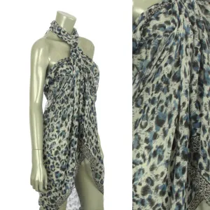 Beach Sarong Pareo Shawl Wrap Leopard N Border Blue