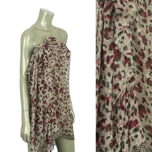 Beach Sarong Pareo Shawl Wrap Leopard N Border Fuschia