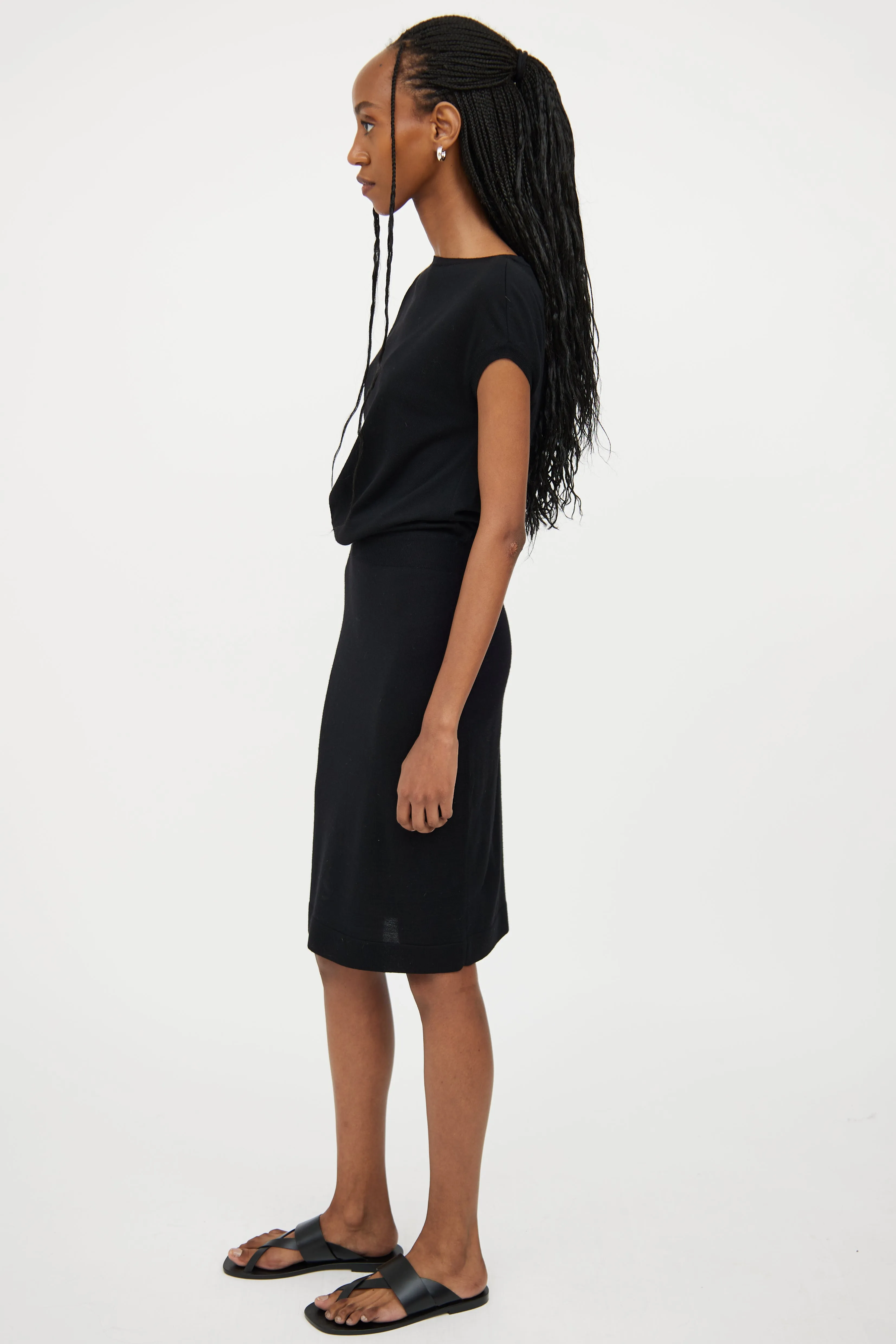 Black Wool Short Sleeve Dress