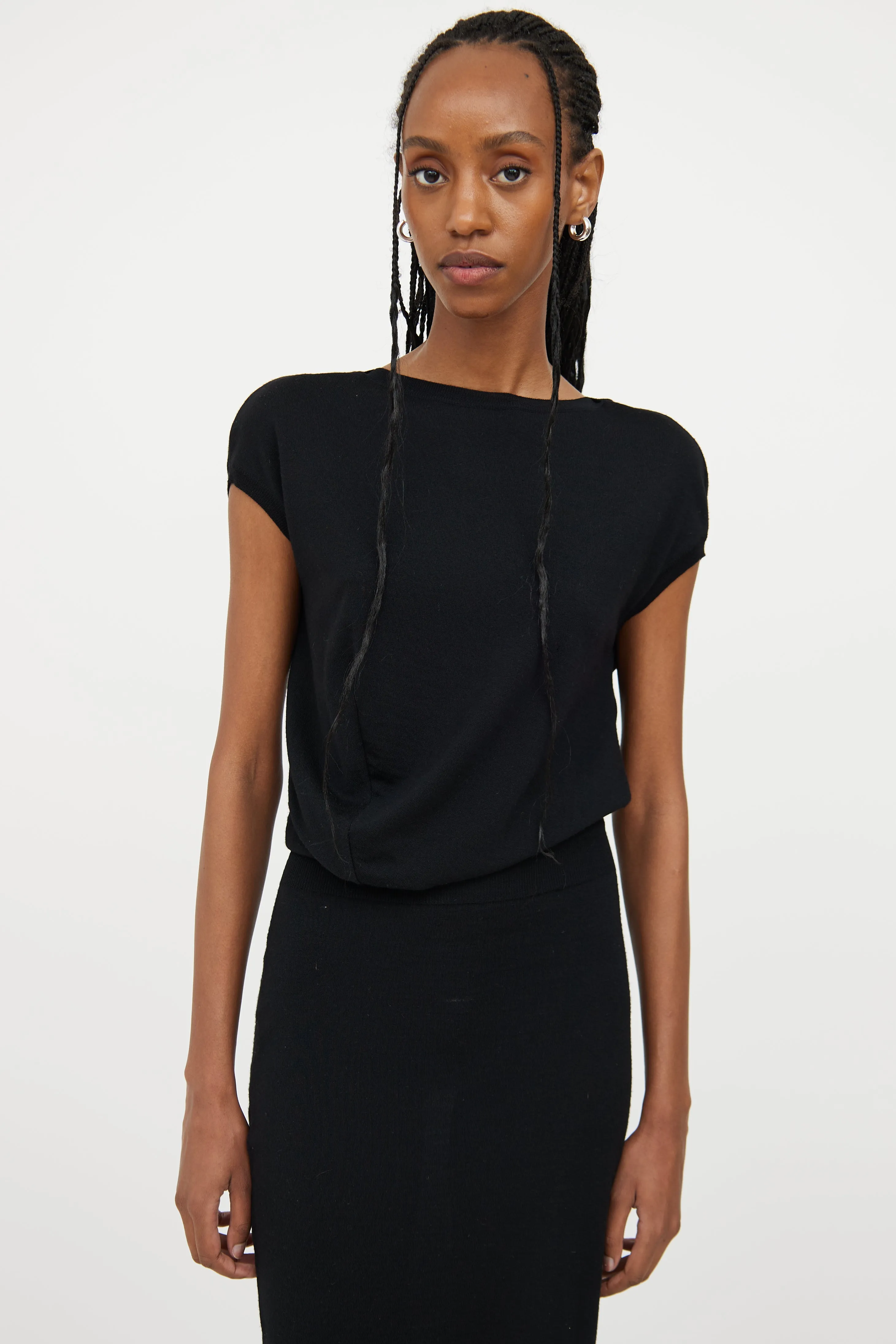 Black Wool Short Sleeve Dress