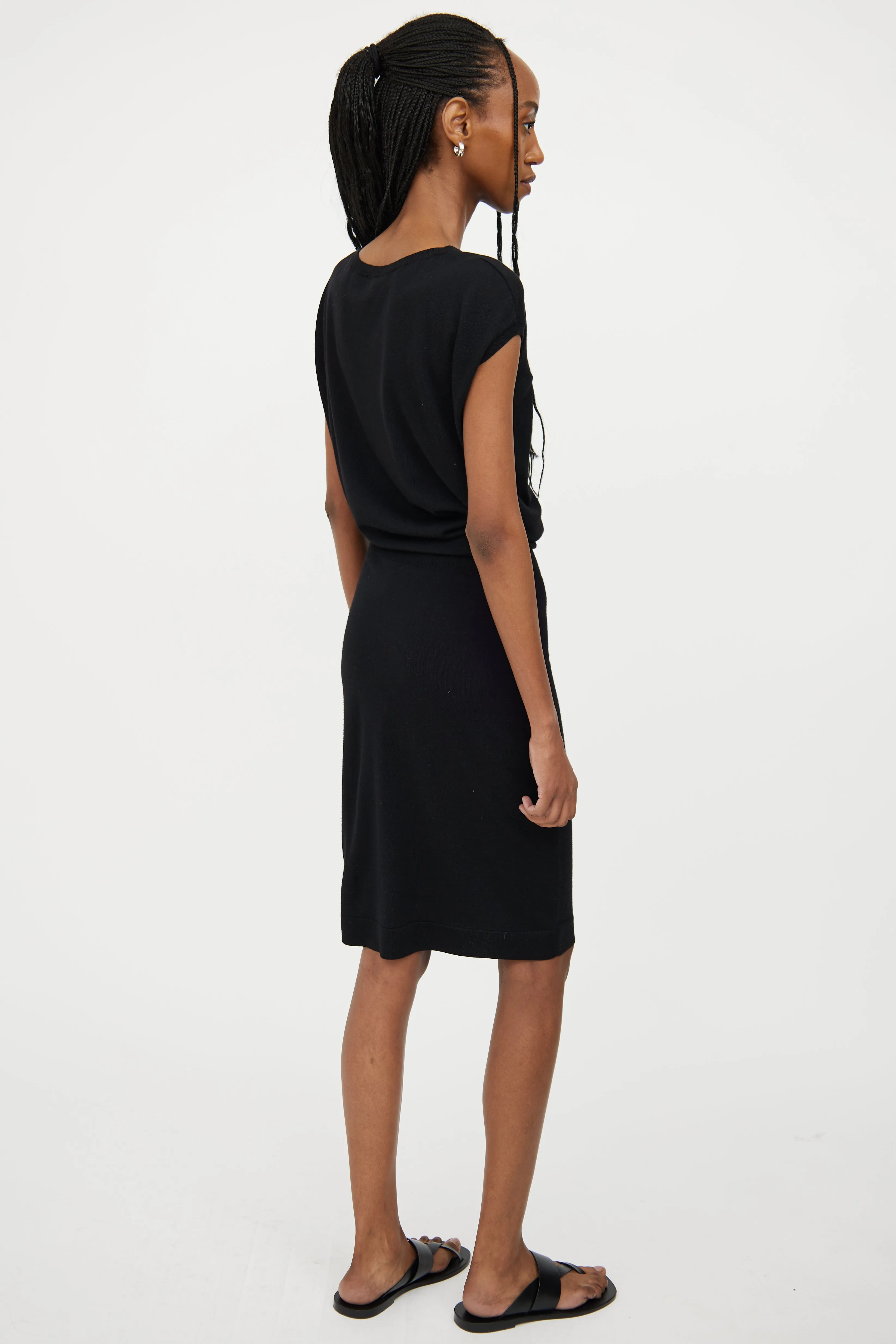 Black Wool Short Sleeve Dress