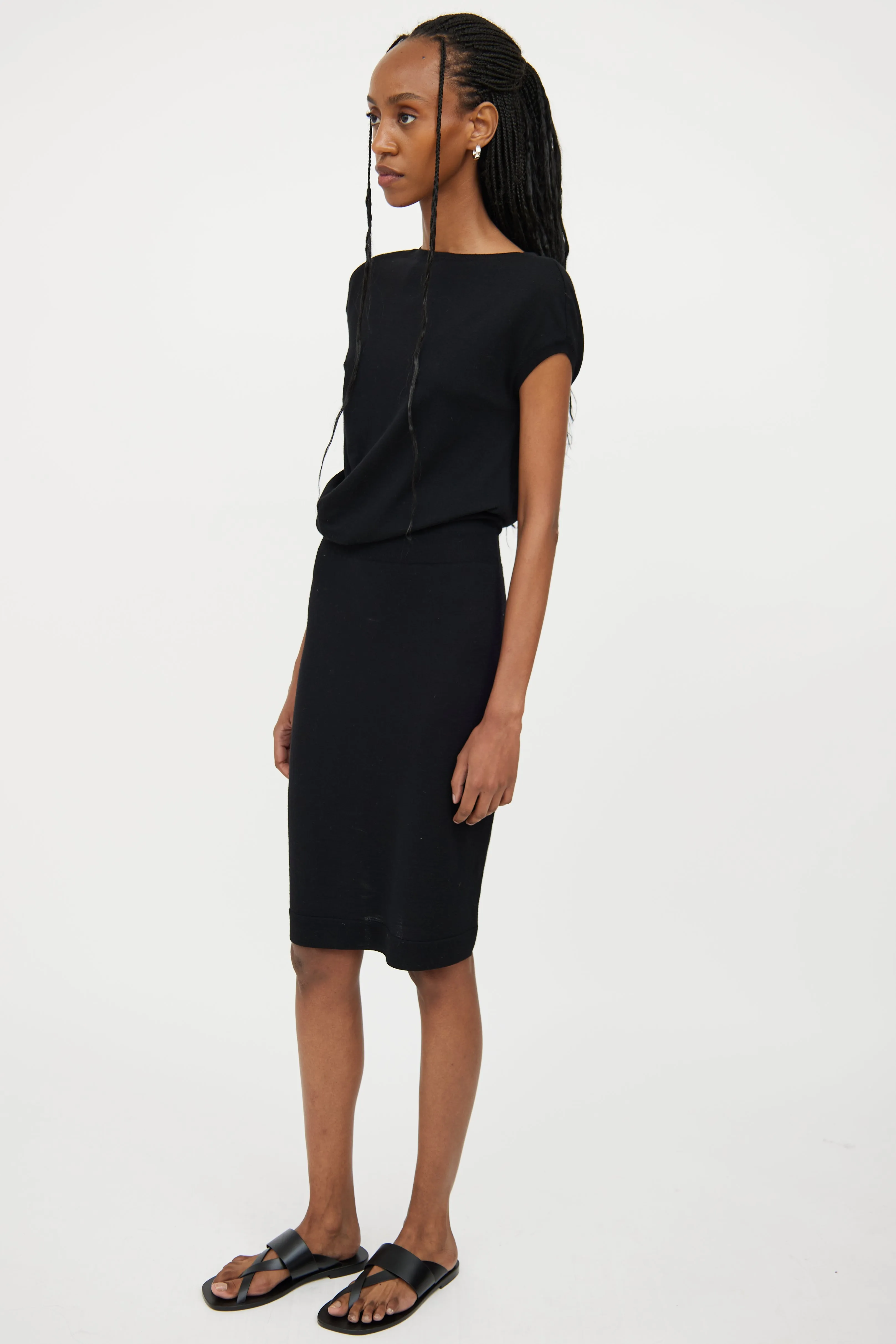Black Wool Short Sleeve Dress
