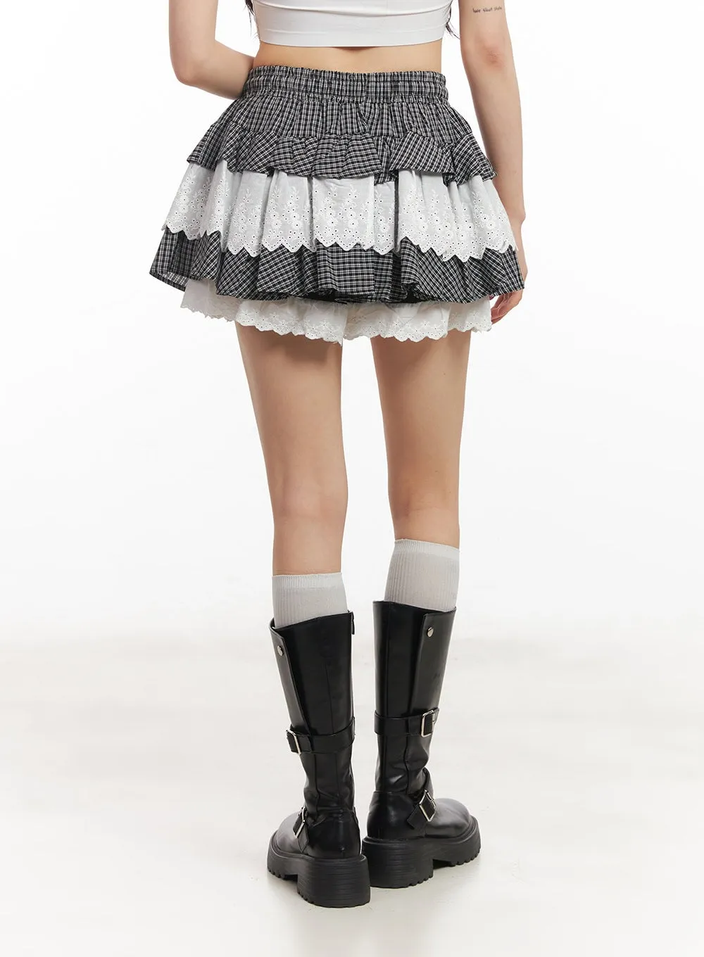 Checkered Lace Mini Skirt CA523