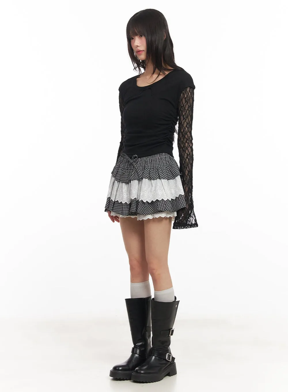 Checkered Lace Mini Skirt CA523