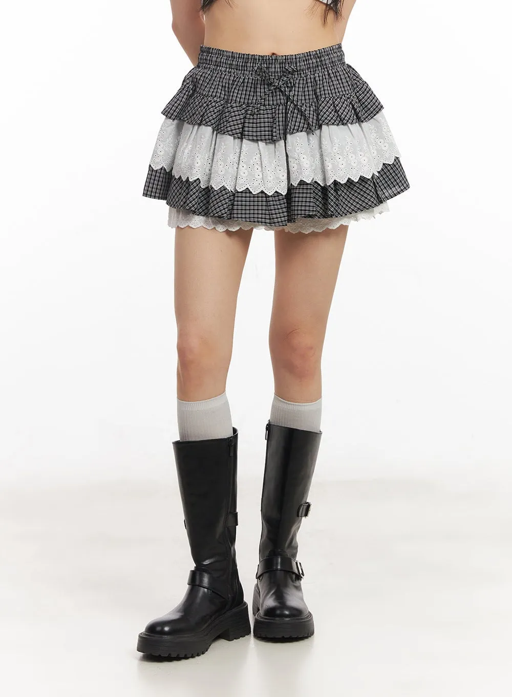 Checkered Lace Mini Skirt CA523