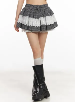 Checkered Lace Mini Skirt CA523