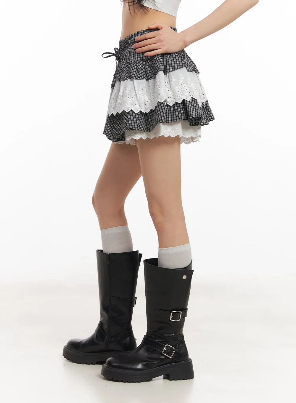 Checkered Lace Mini Skirt CA523
