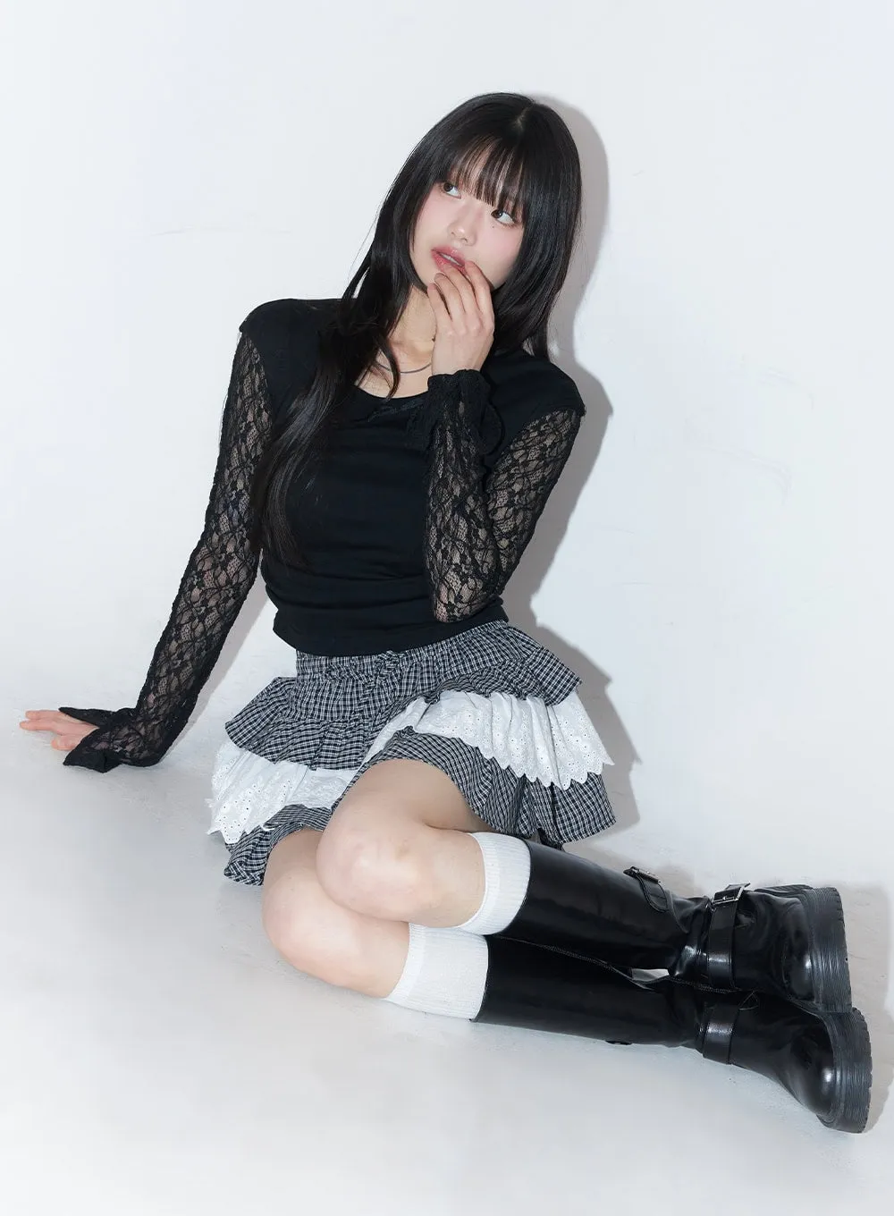 Checkered Lace Mini Skirt CA523