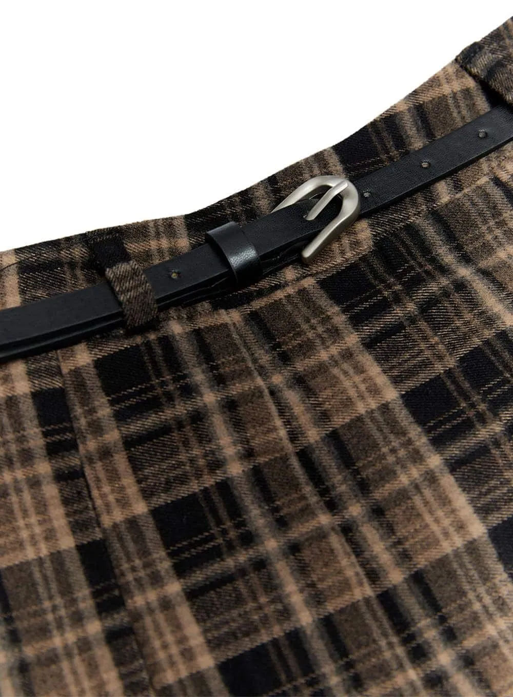 Checkered Pleated Midi Skirt IJ527