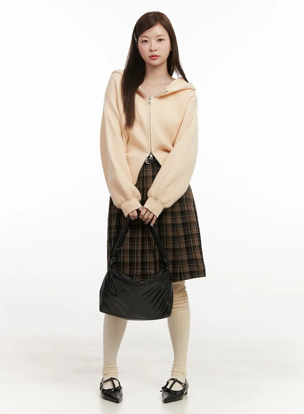 Checkered Pleated Midi Skirt IJ527