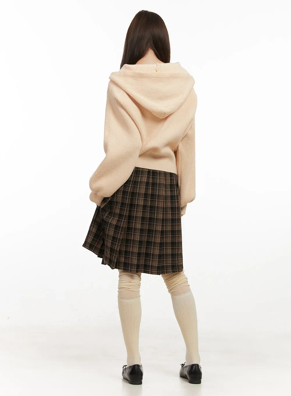 Checkered Pleated Midi Skirt IJ527