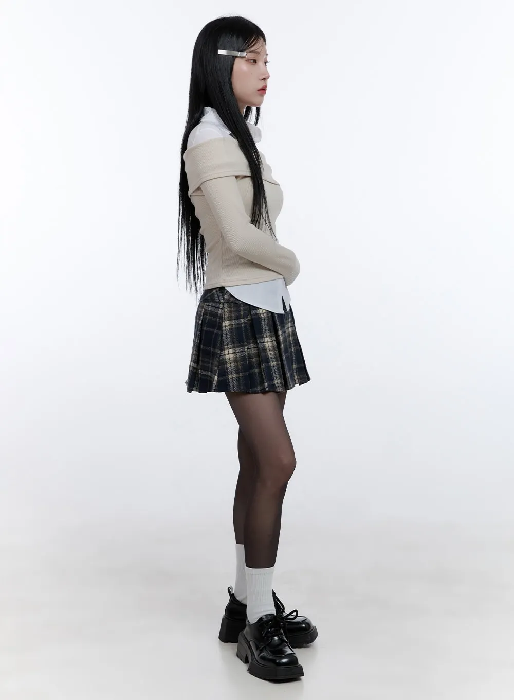 Checkered Pleated Mini Skirt CD419