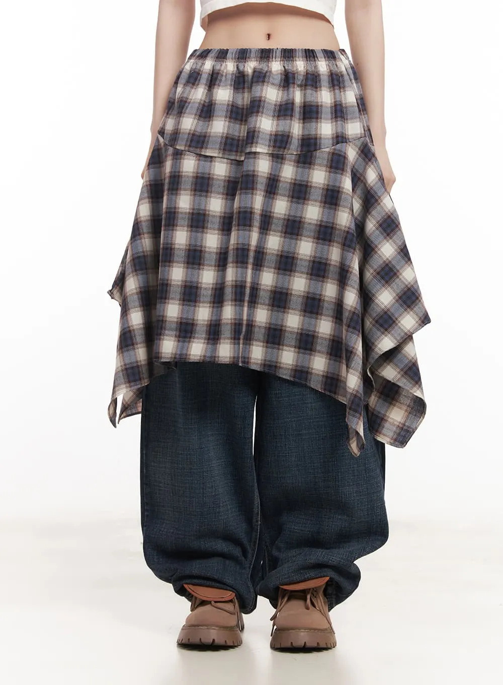 Checkered Ruffle Flare Midi Skirt CM518