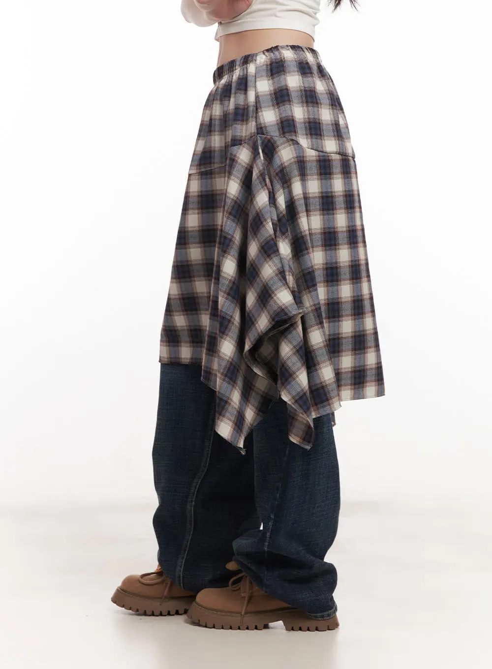 Checkered Ruffle Flare Midi Skirt CM518
