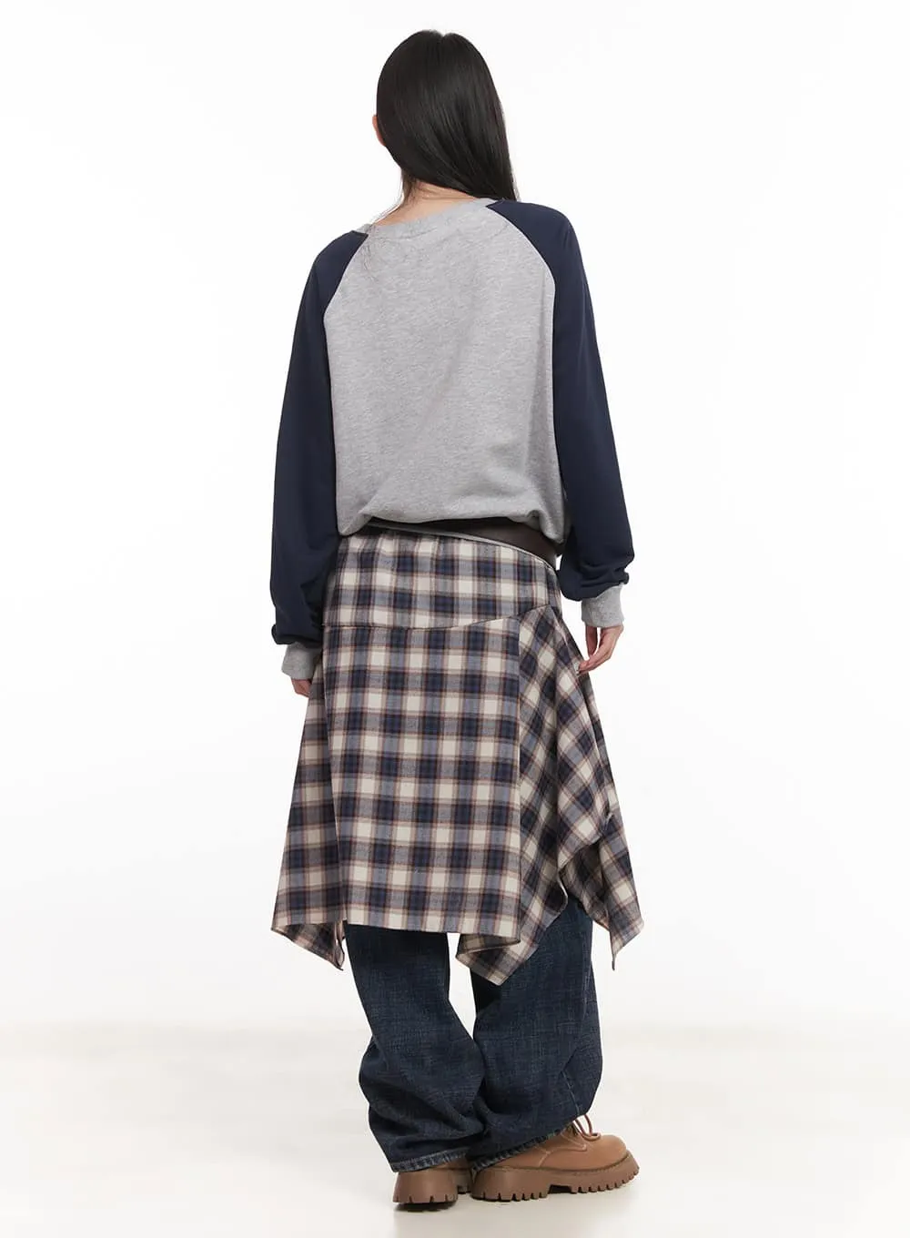Checkered Ruffle Flare Midi Skirt CM518