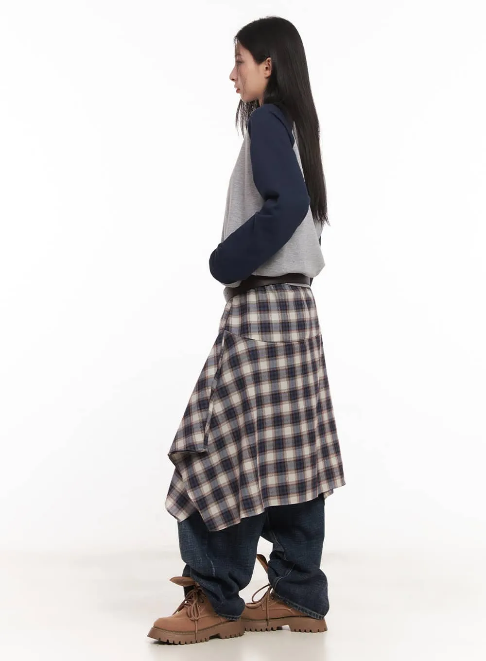 Checkered Ruffle Flare Midi Skirt CM518