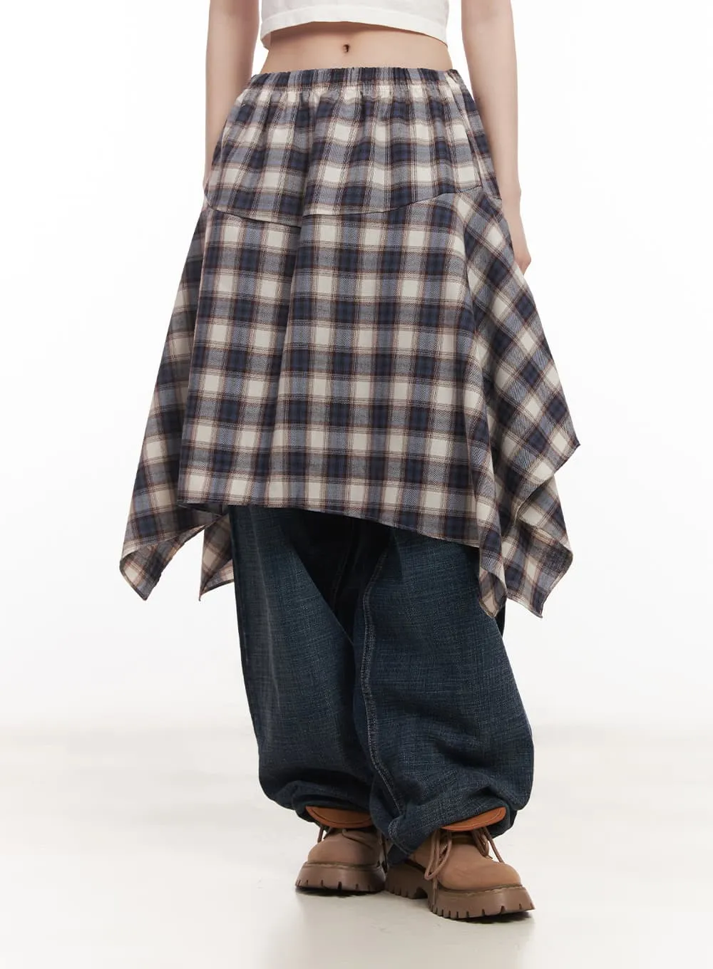 Checkered Ruffle Flare Midi Skirt CM518