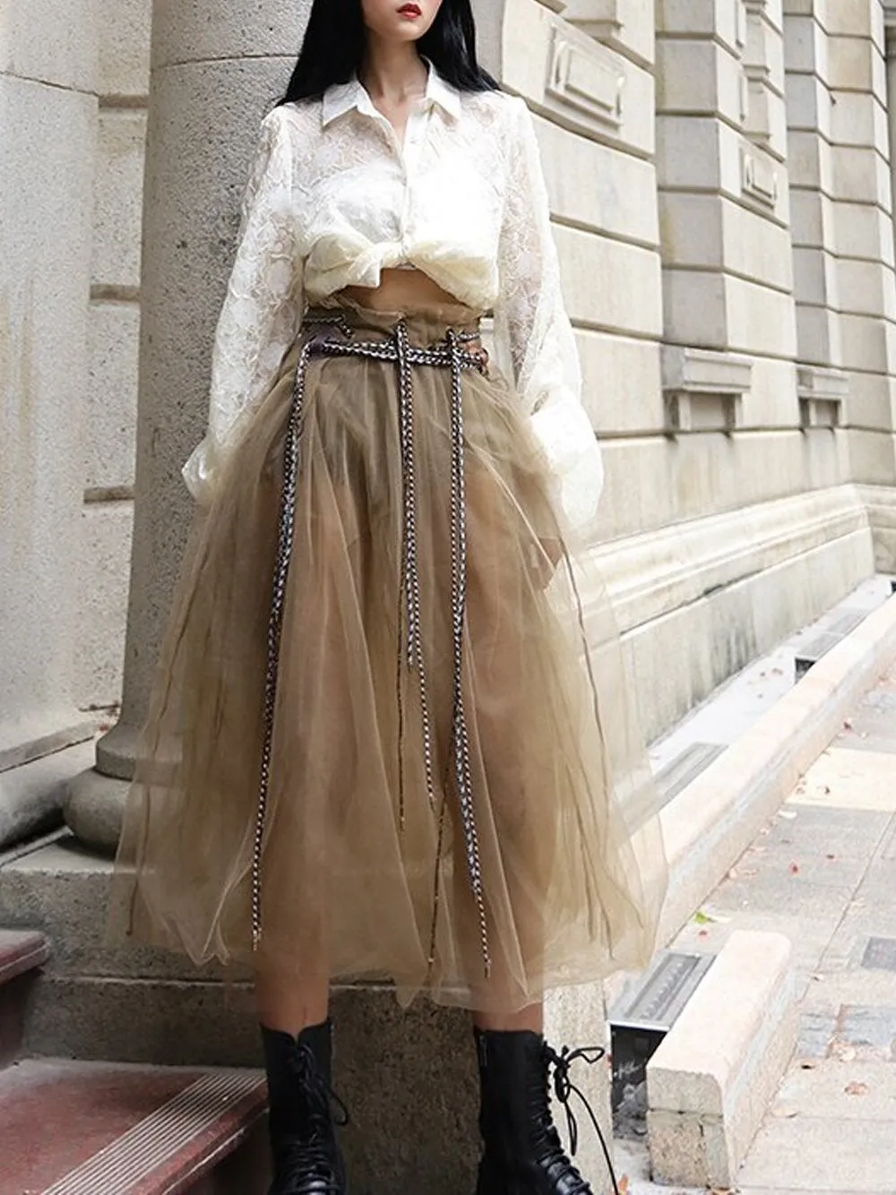 Drawstring Tulle Skirt
