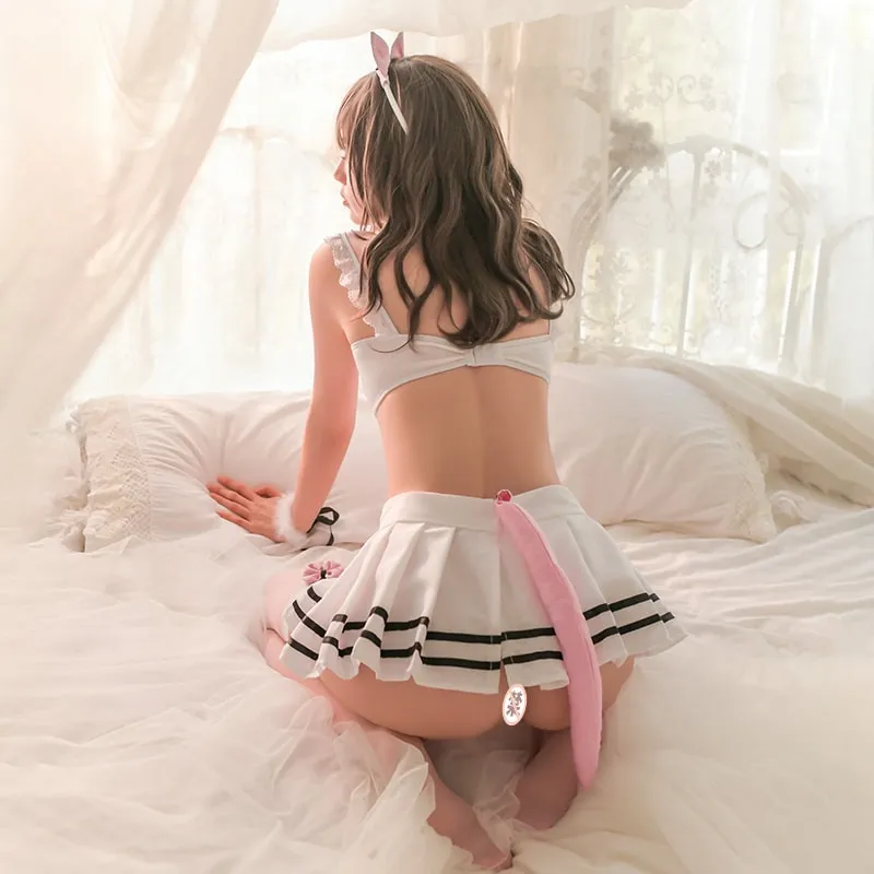 Kitty Ear Pleated Skirt Bow-Knot Lingerie Set
