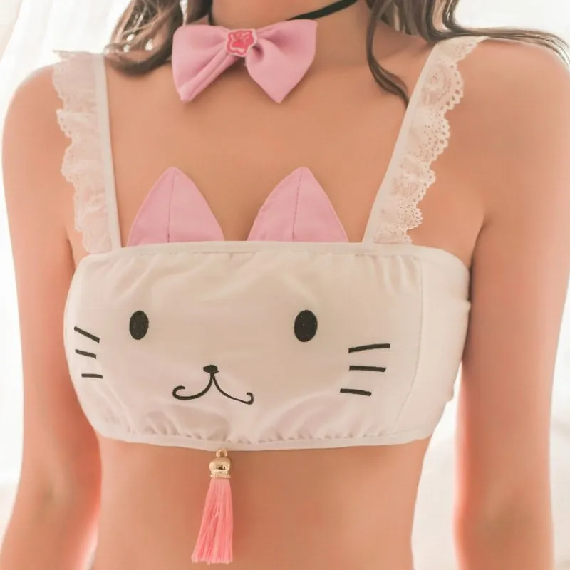Kitty Ear Pleated Skirt Bow-Knot Lingerie Set