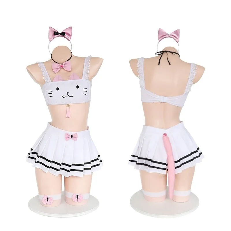Kitty Ear Pleated Skirt Bow-Knot Lingerie Set