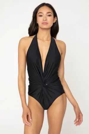 Low V Twisted Front Swimsuit