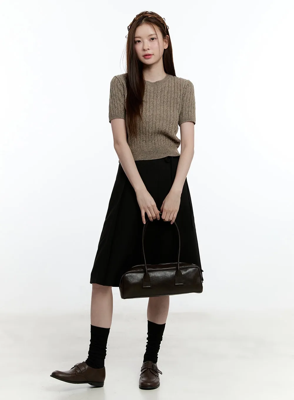 Pleated Wrap Midi Skirt CM521