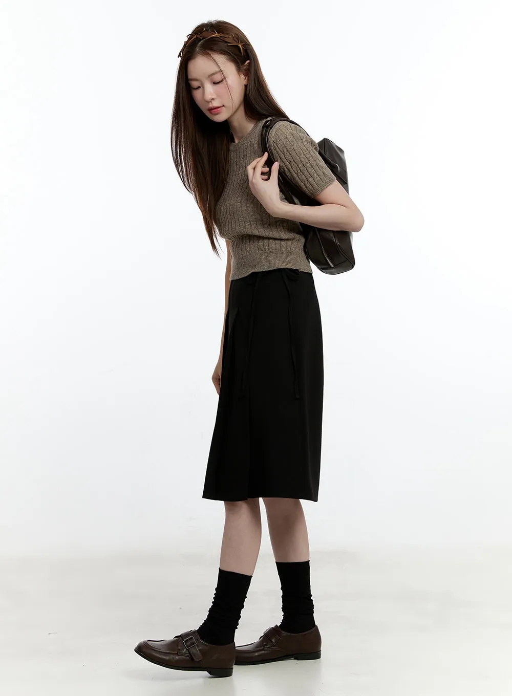 Pleated Wrap Midi Skirt CM521