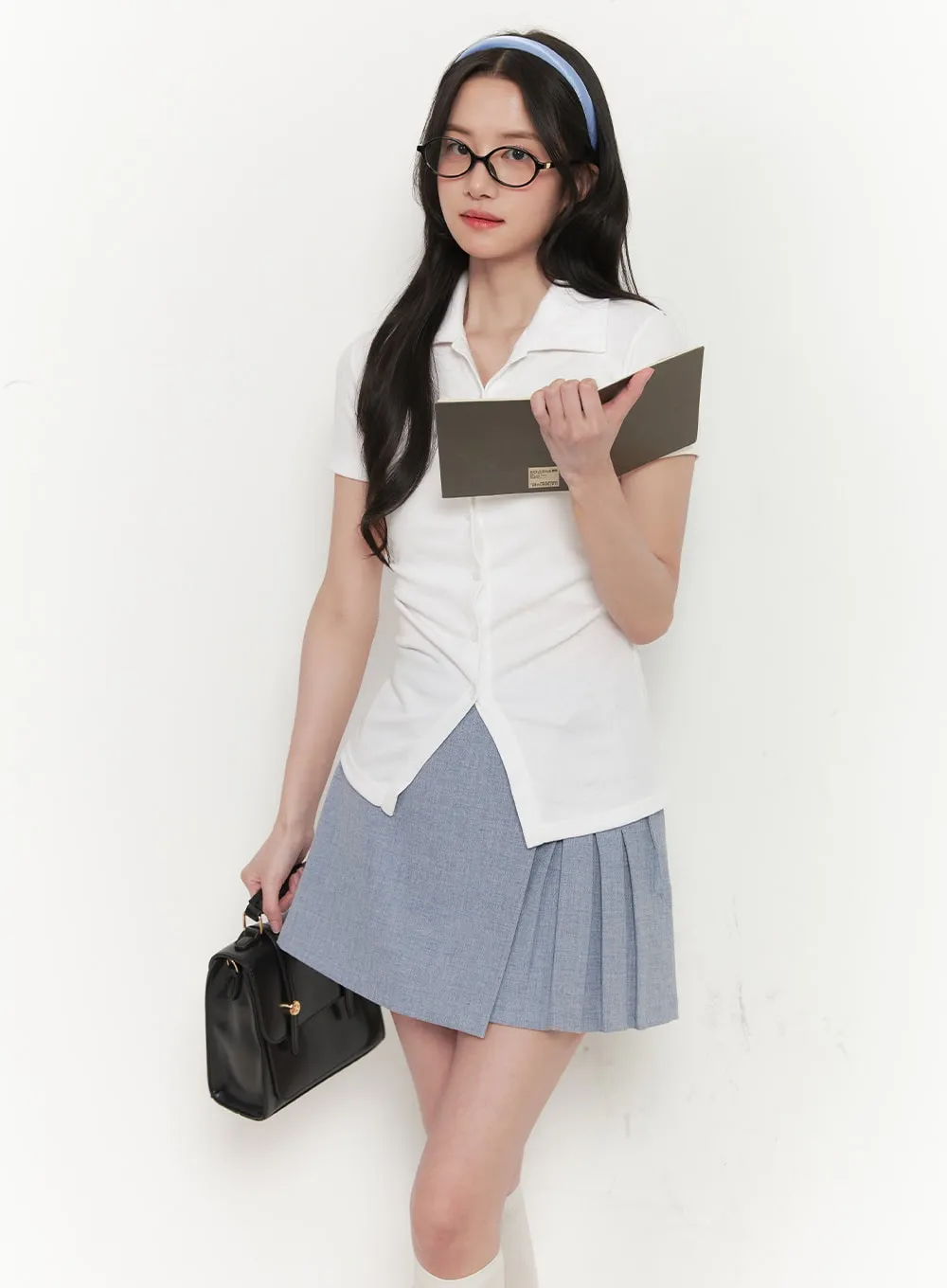 Pleated Wrap Mini Skirt CA511