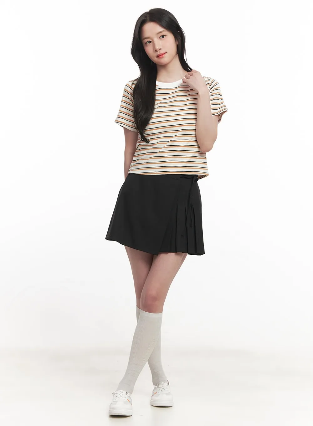 Pleated Wrap Mini Skirt CA511
