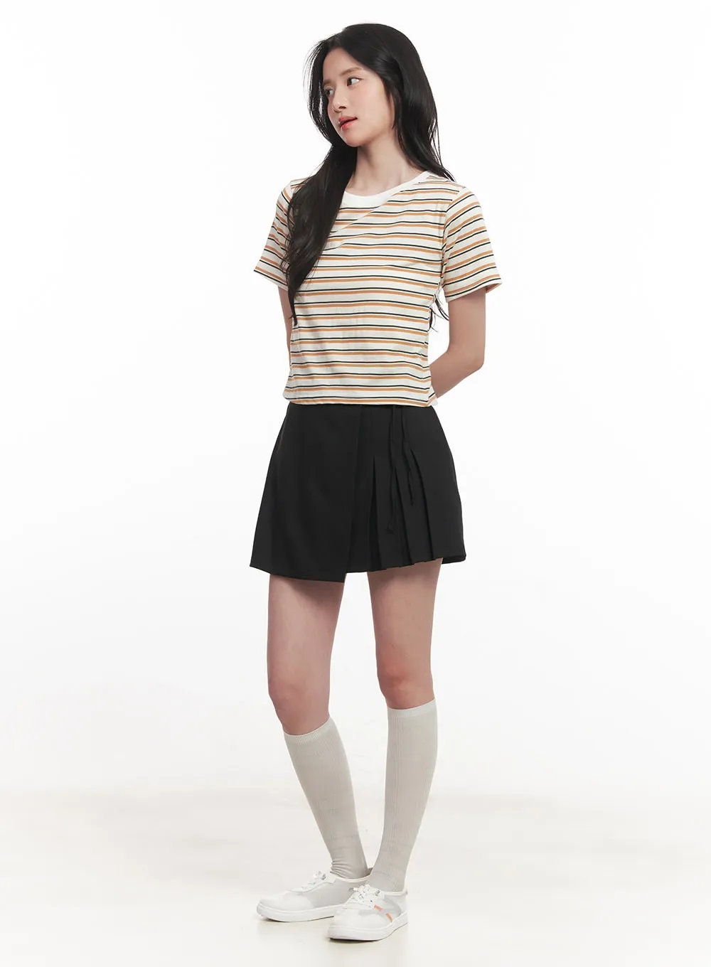 Pleated Wrap Mini Skirt CA511