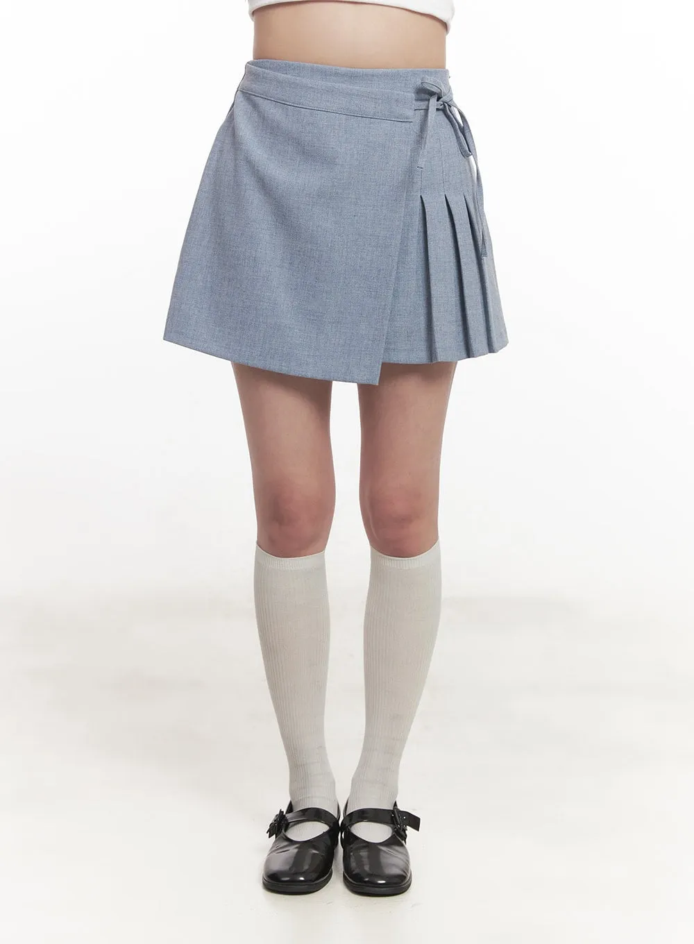 Pleated Wrap Mini Skirt CA511
