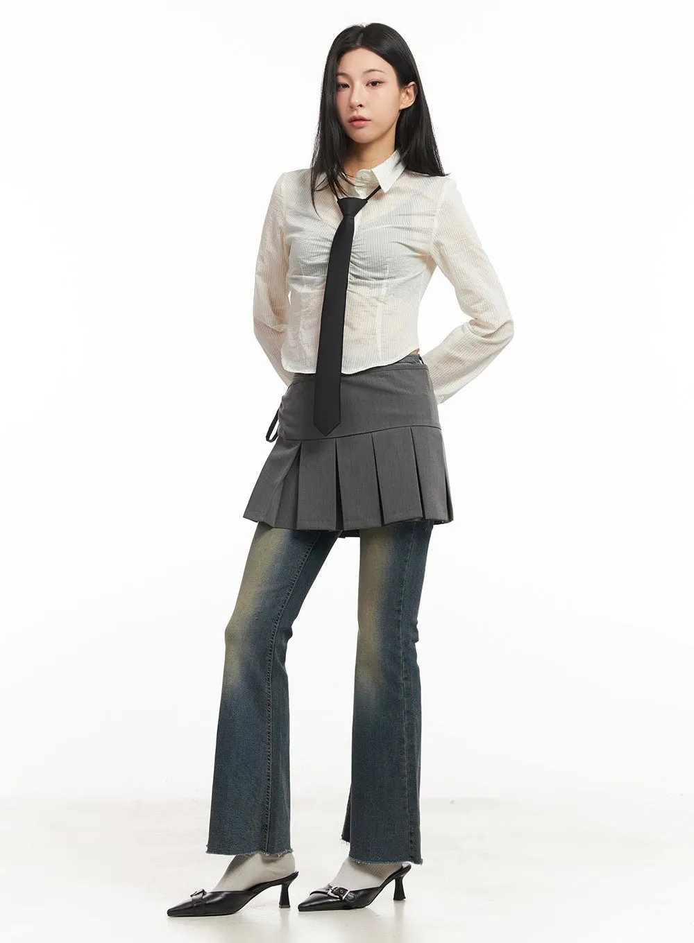 Pleated Wrap Mini Skirt CM504