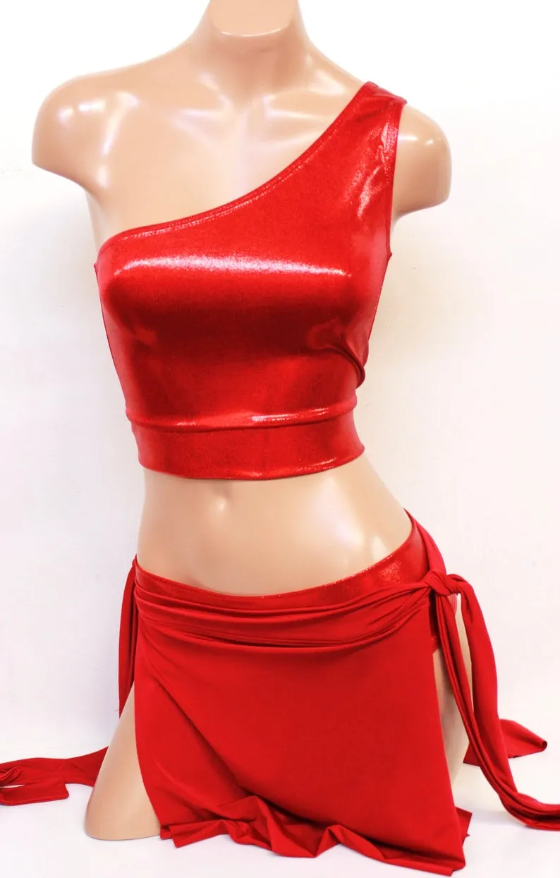 Red Assassin Crop Top and Low-rise Bottoms Set