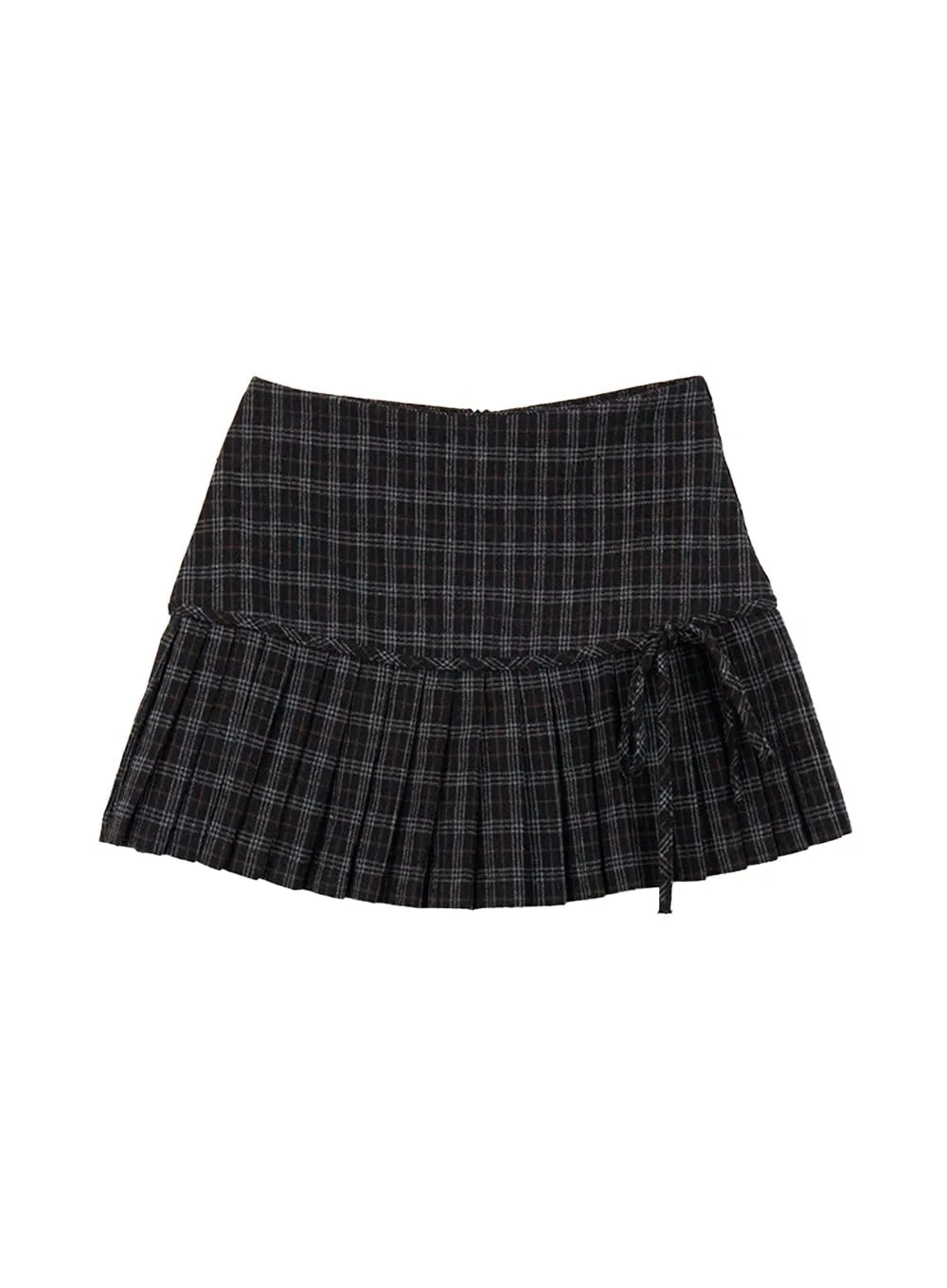 Ribbon Checkered Pleated Mini Skirt CJ514