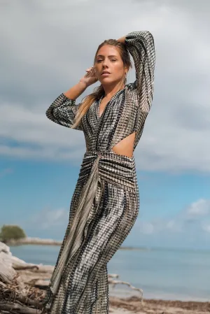 Side Cut out Long Sleeve Midi Dress