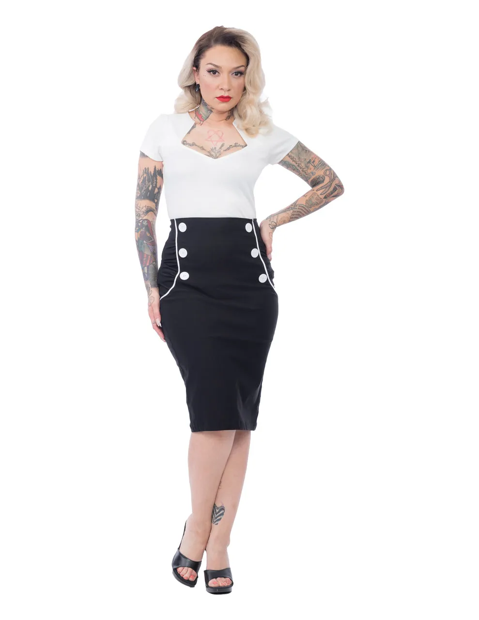 Vivian Wiggle Skirt in Black/White