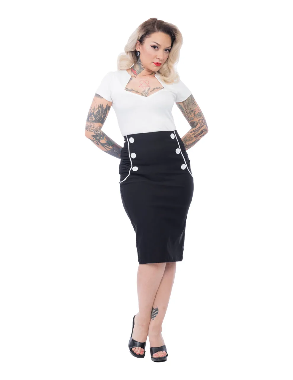 Vivian Wiggle Skirt in Black/White