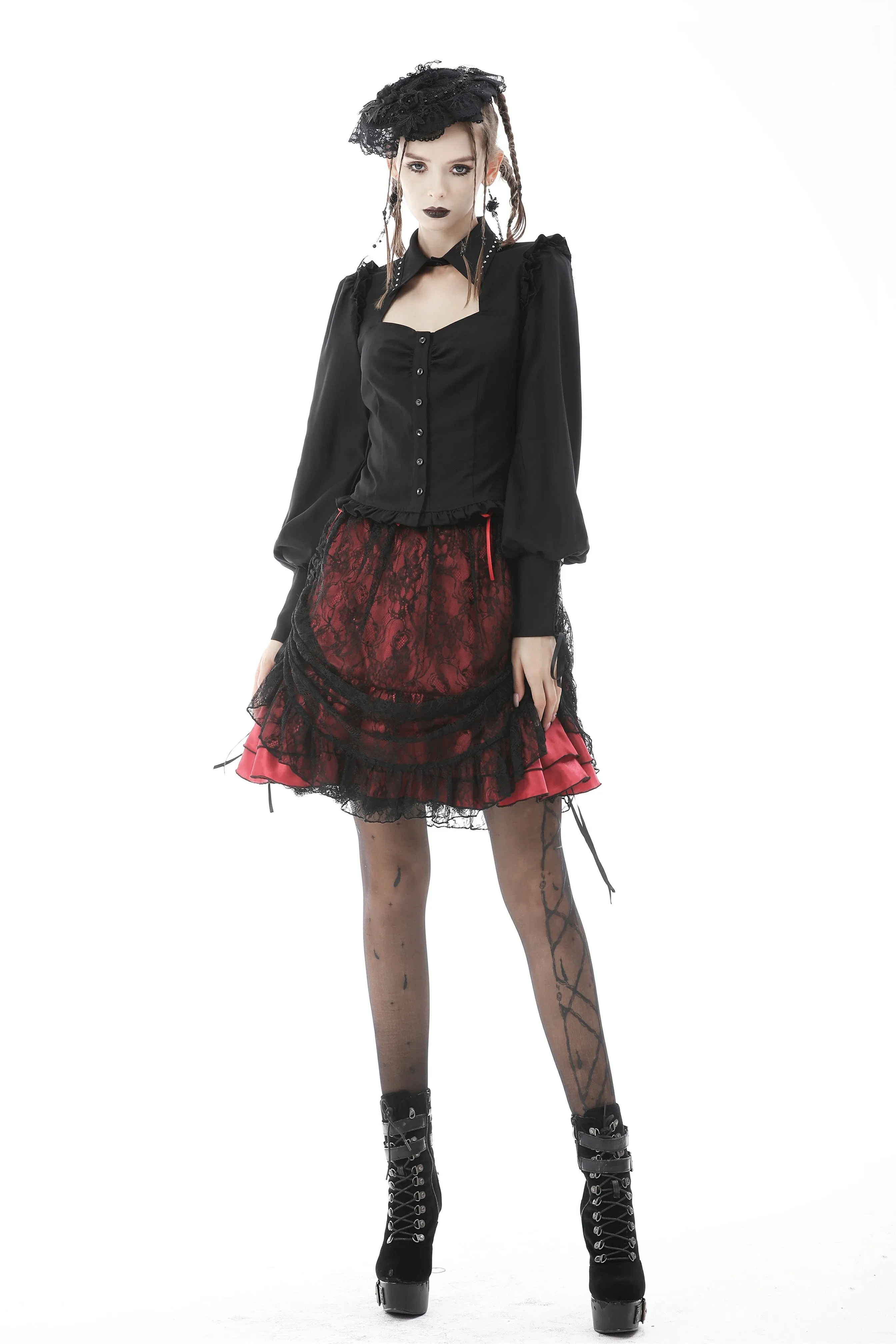 Women lace cover red sexy mini skirt  KW215