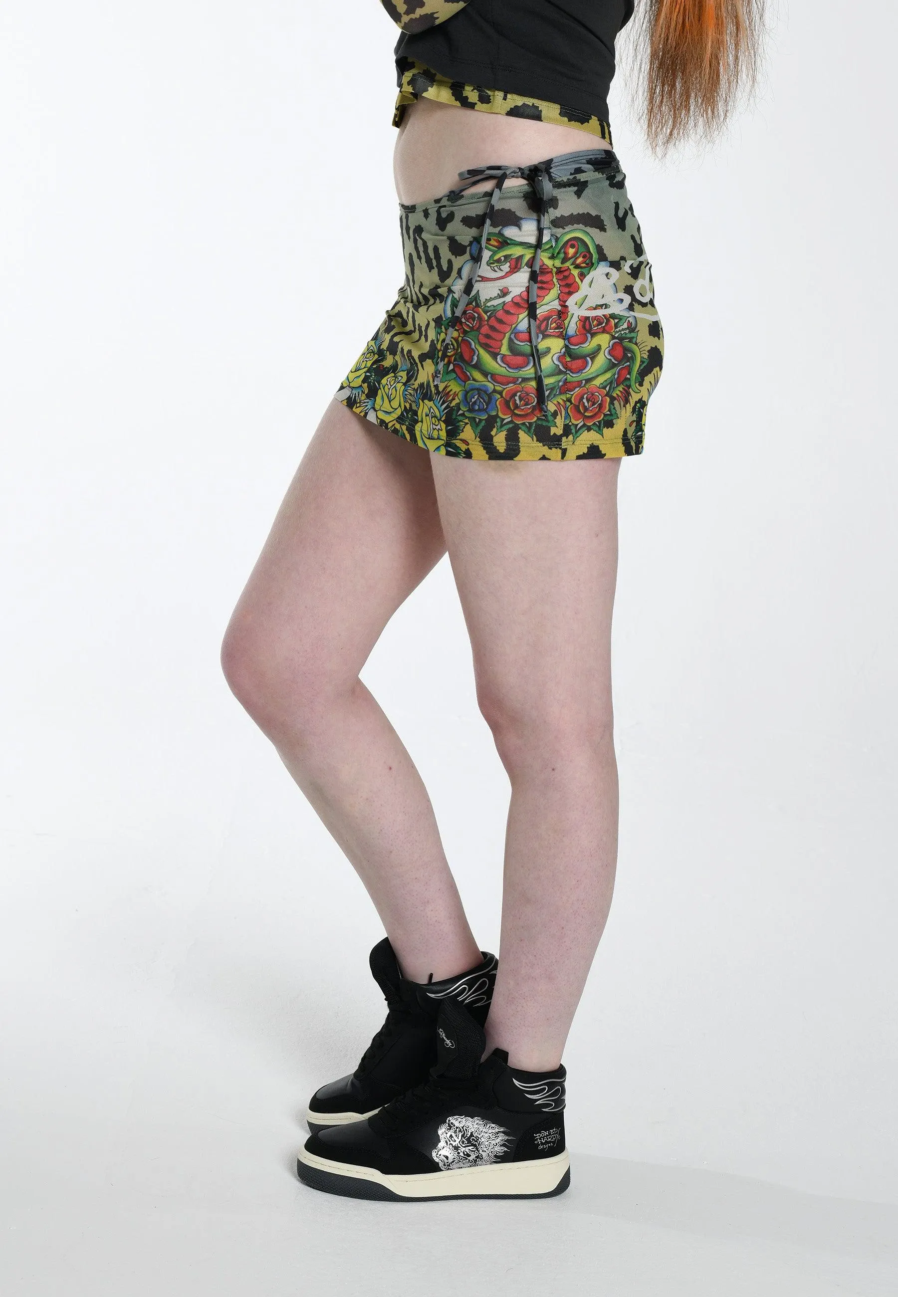 Womens La-Cobra Mesh Mini Skirt - Ombre Leopard Print